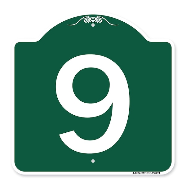 Signmission Designer Series Sign-Sign W/ Number 9, Green & White Aluminum Sign, 18" x 18", GW-1818-22899 A-DES-GW-1818-22899 - main